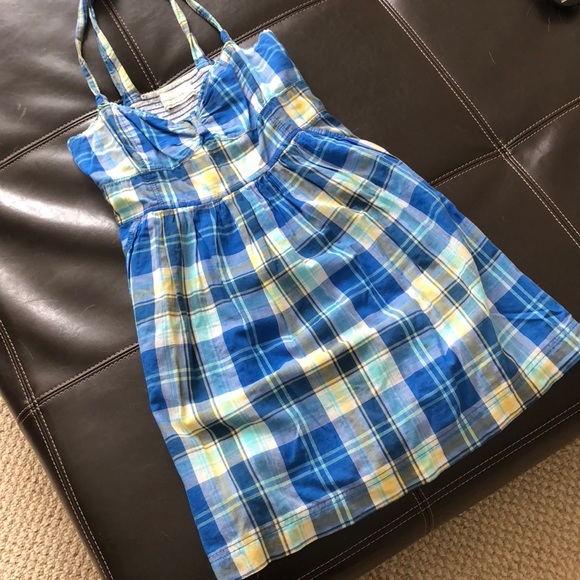 blue and yellow plaid dress